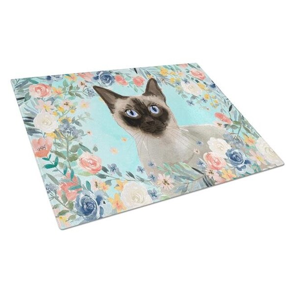Carolines Treasures Carolines Treasures CK3398LCB Siamese Spring Flowers Glass Cutting Board - Large - CK3398LCB