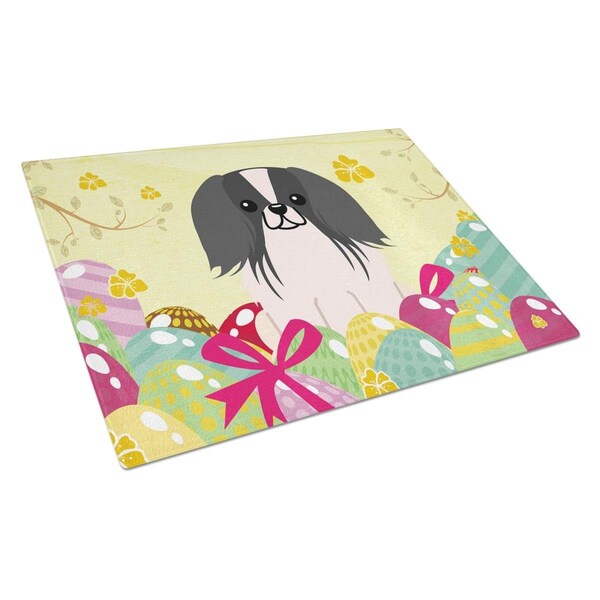 Carolines Treasures Easter Eggs Pekingnese Black & White Glass Cutting Board Large - BB6105LCB