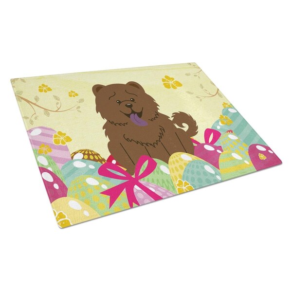 Carolines Treasures Easter Eggs Chow Chow Chocolate Glass Cutting Board Large - BB6141LCB