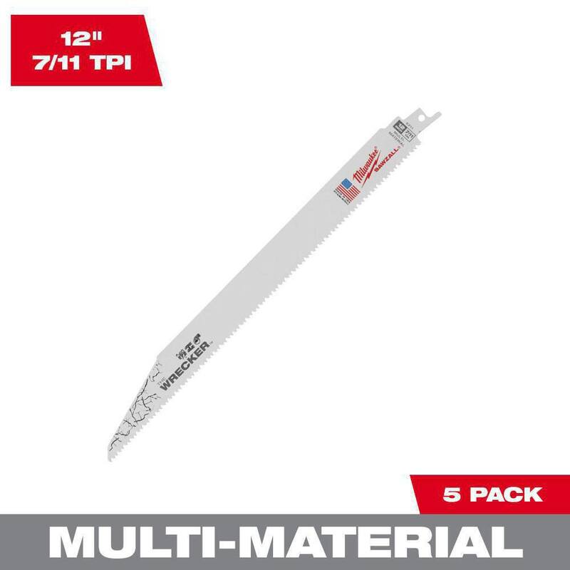 Milwaukee 12 pulgadas 7/11 dientes por pulgada Wrecker Demolition Multi-Material Cutting Sawzall Hojas de sierra reciproca (paquete de 5) - 48-00-5711