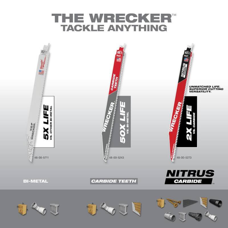 Milwaukee 12 pulgadas 7/11 dientes por pulgada Wrecker Demolition Multi-Material Cutting Sawzall Hojas de sierra reciproca (paquete de 5) - 48-00-5711