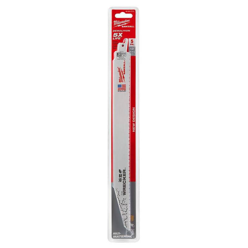 Milwaukee 12 pulgadas 7/11 dientes por pulgada Wrecker Demolition Multi-Material Cutting Sawzall Hojas de sierra reciproca (paquete de 5) - 48-00-5711