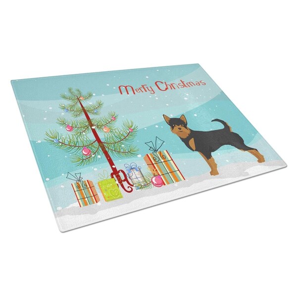 Carolines Treasures Black & Tan Chorkie Christmas Tree Glass Cutting Board Large - CK3817LCB