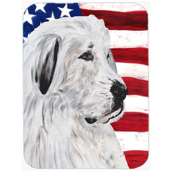 Carolines Treasures Carolines Treasures SC9642LCB Great Pyrenees With American Flag USA Glass Cutting Board - Large - SC9642LCB