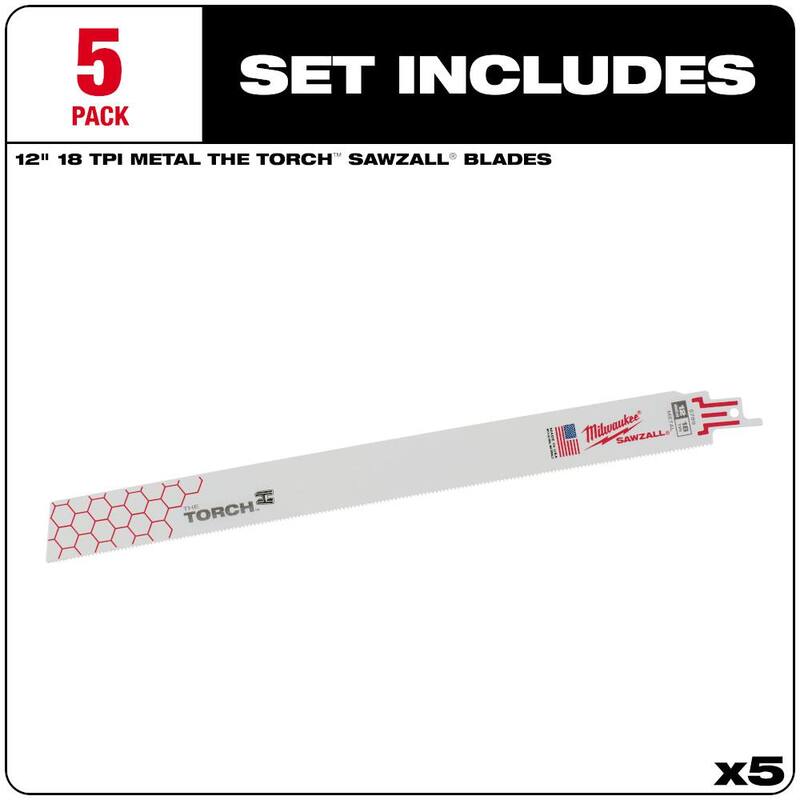Milwaukee 12 pulgadas 18 TPI TORCH Hojas de sierra de sable para corte de metal mediano (juego de 5) - 48-00-5789S