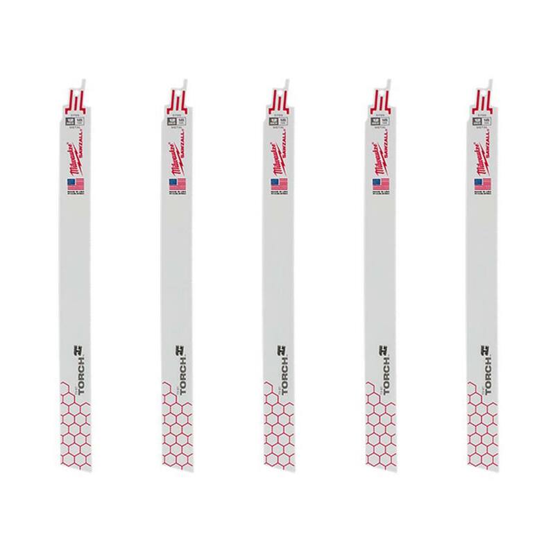 Milwaukee 12 pulgadas 18 TPI TORCH Hojas de sierra de sable para corte de metal mediano (juego de 5) - 48-00-5789S