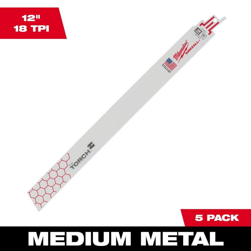 Milwaukee 12 pulgadas 18 TPI TORCH Hojas de sierra de sable para corte de metal mediano (juego de 5) - 48-00-5789S