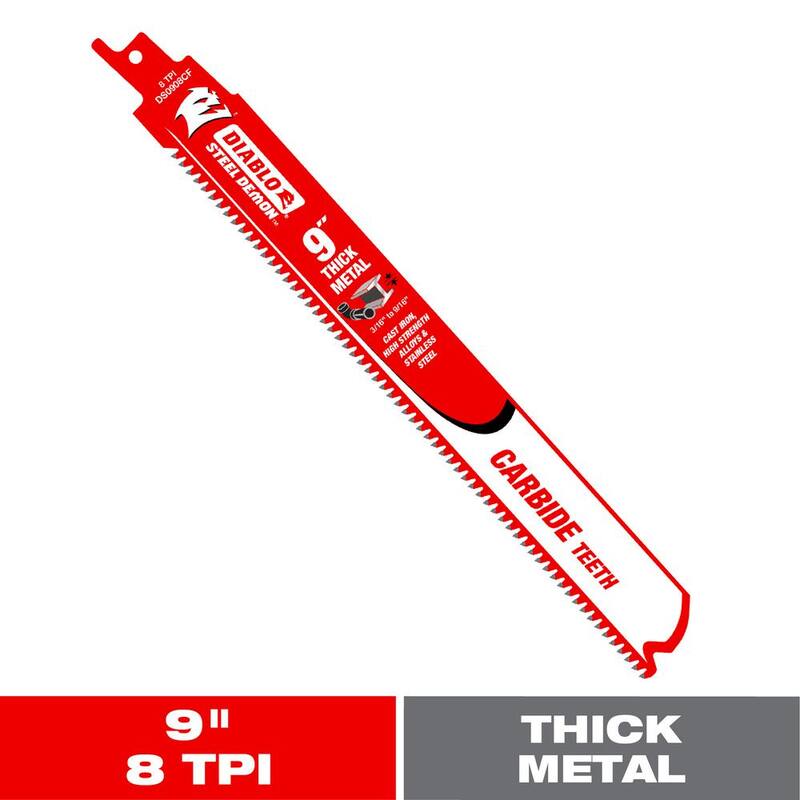 DIABLO 9 in. 8 TPI Steel Demon Carbide Reciprocating Saw Blade para corte en metal grueso - DS0908CF