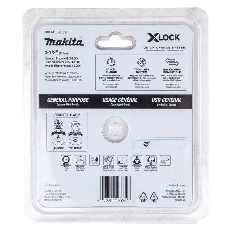 Disco de Diamante de Borde Continuo de 4-1/2 pulgadas para Corte de Cerámica y Granito - E-07397 de Makita X-LOCK