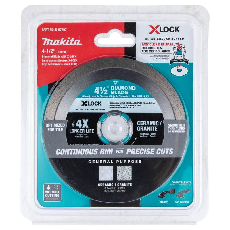 Disco de Diamante de Borde Continuo de 4-1/2 pulgadas para Corte de Cerámica y Granito - E-07397 de Makita X-LOCK