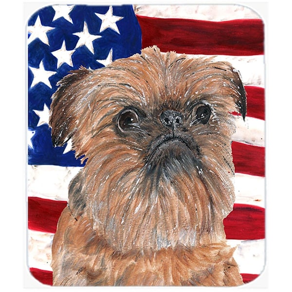 Carolines Treasures 15 X 12 In. Brussels Griffon USA American Flag Glass Cutting Board Large Size - SC9516LCB