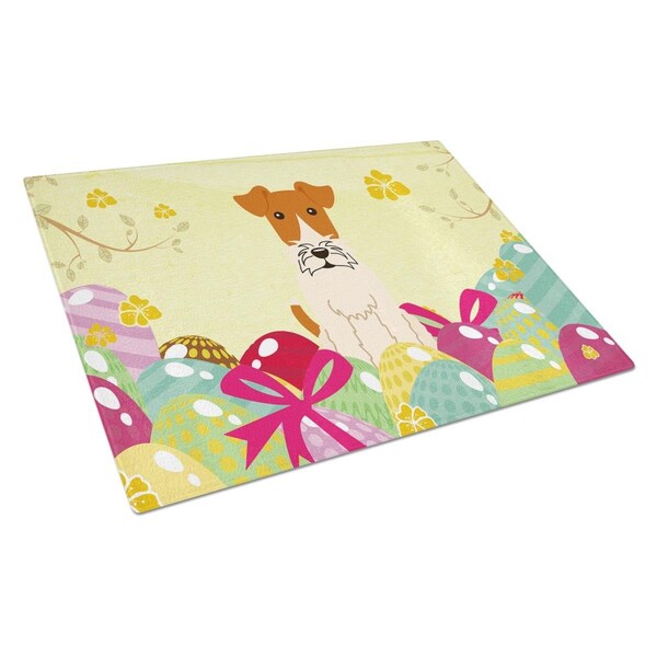 Carolines Treasures Easter Eggs Wire Fox Terrier Glass Cutting Board Large - BB6101LCB