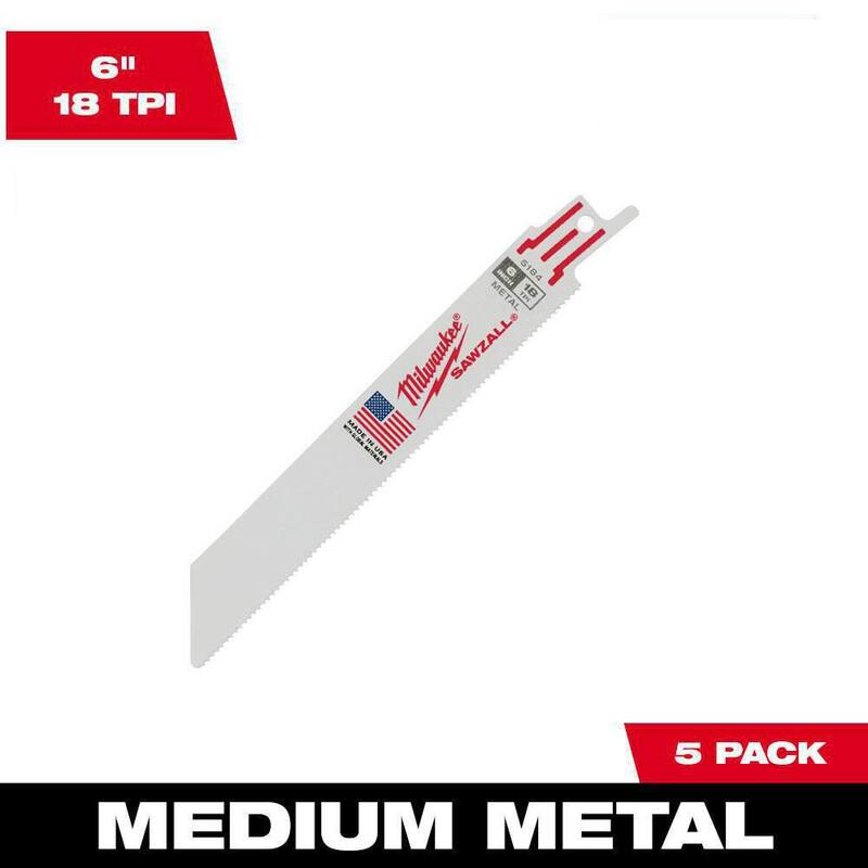Milwaukee 6 pulgadas 18 TPI Cuchillas de sierra alternativa para cortar metal mediano SAWZALL (paquete de 5) - 48-00-5184