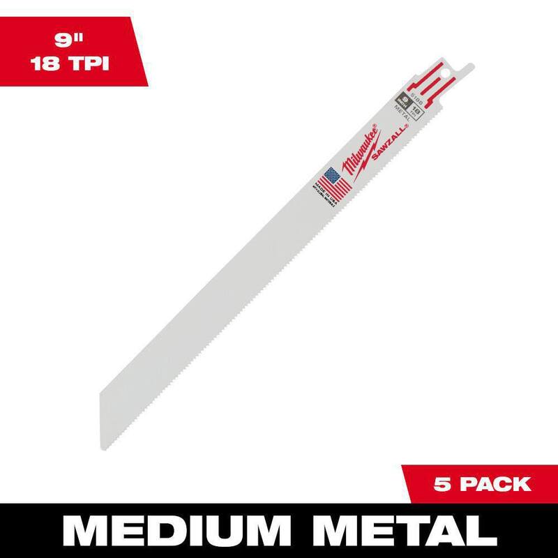 Milwaukee 9 pulgadas 18 TPI Hojas de sierra de vaivén para corte de metal medianas (paquete de 5) - 48-00-5188