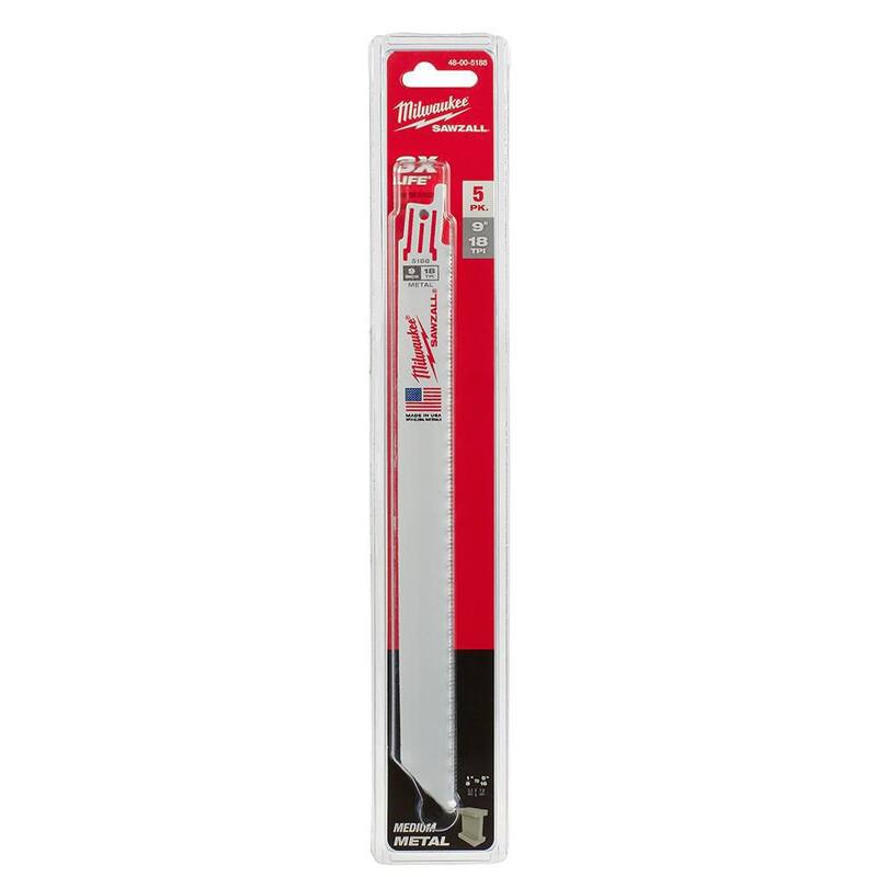 Milwaukee 9 pulgadas 18 TPI Hojas de sierra de vaivén para corte de metal medianas (paquete de 5) - 48-00-5188
