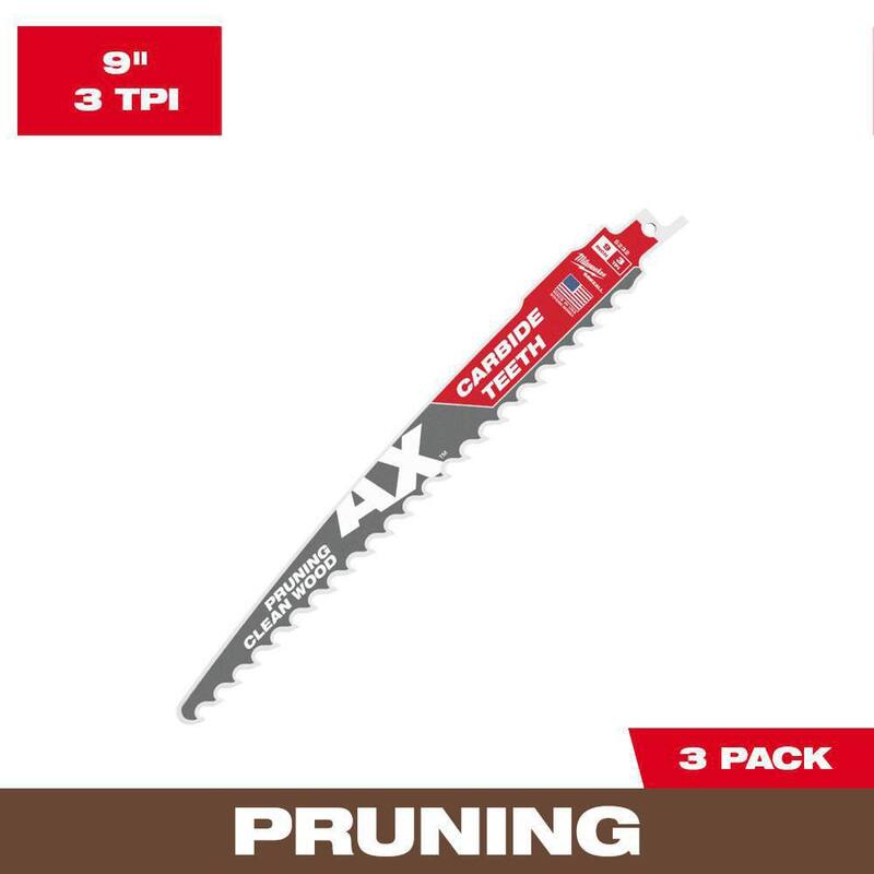 Milwaukee 9 pulgadas 3 TPI Hojas de sierra sable para poda con dientes de carburo de tungsteno para corte de madera (paquete de 3) - 48-00-5332