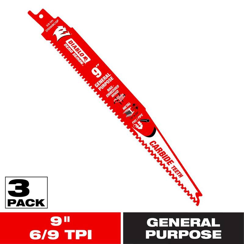 DIABLO 9 pulgadas 6/9 TPI Demo Demon Hojas para sierra de vaivén con dientes de carburo para cortes de uso general - DS0909CGP3