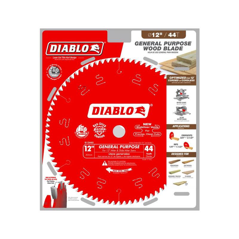 DIABLO 12 pulgadas x 44 Dientes Hoja de Sierra de Propósito General para Madera - D1244X