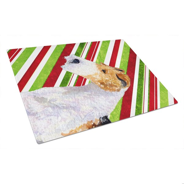 Carolines Treasures Fox Terrier Candy Cane Holiday Christmas Glass Cutting Board - Large - SS4547LCB
