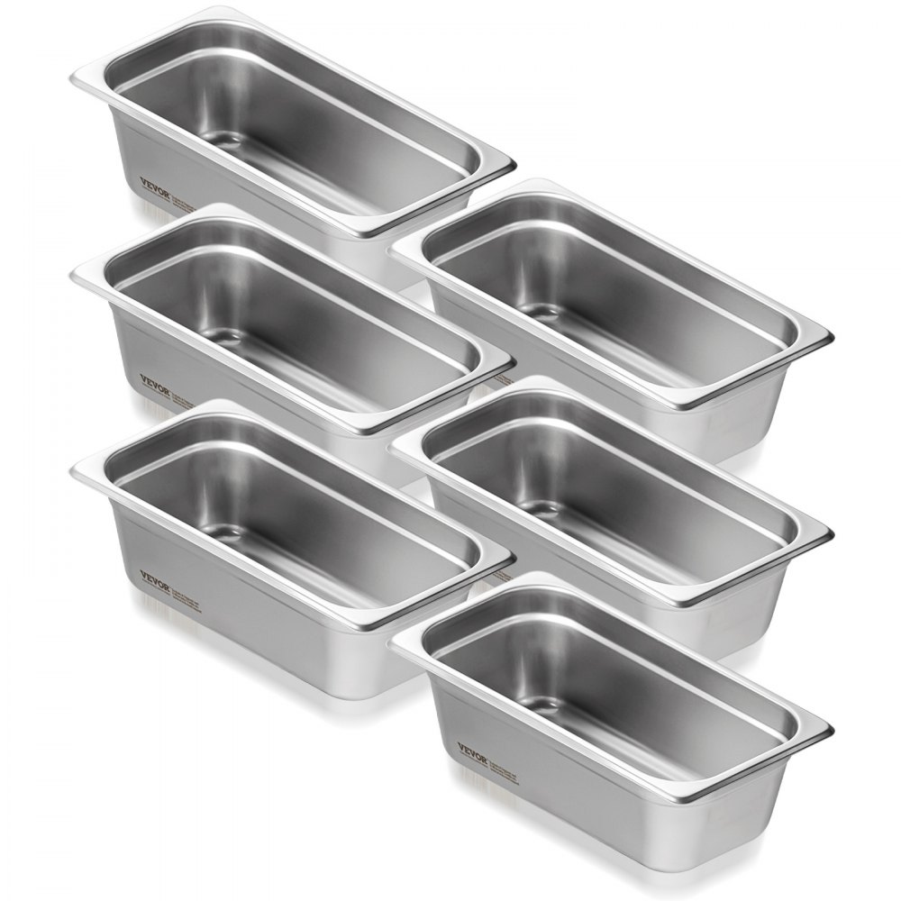 VEVOR 6 Pack Hotel Pans, 1/3 Size Anti-Jam Steam Pan, 0.8mm Thick Stainless Steel Restaurant Steam Table Pan, 4-Inch Deep Commercial Table Pan, Catering Storage Food Pan, for Industrial & Scientific - 13FCCPBXG6JTM0MNLV0