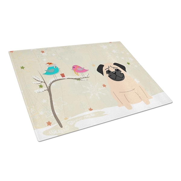Carolines Treasures Christmas Presents Between Friends Pug Fawn Glass Cutting Board, Large - BB2480LCB