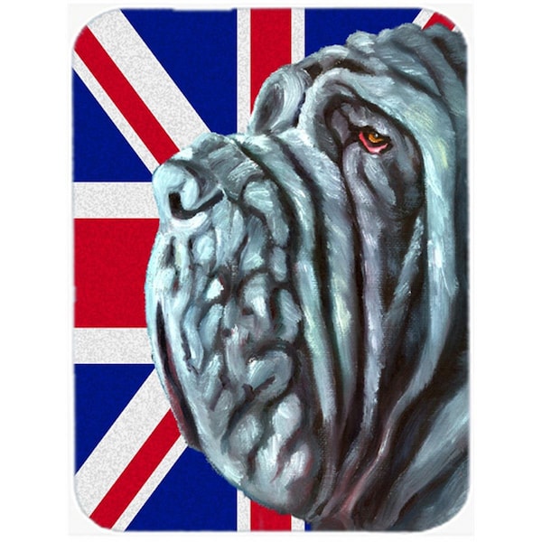 Carolines Treasures Neapolitan Mastiff With English Union Jack British Flag Glass Cutting Board- Large - LH9596LCB