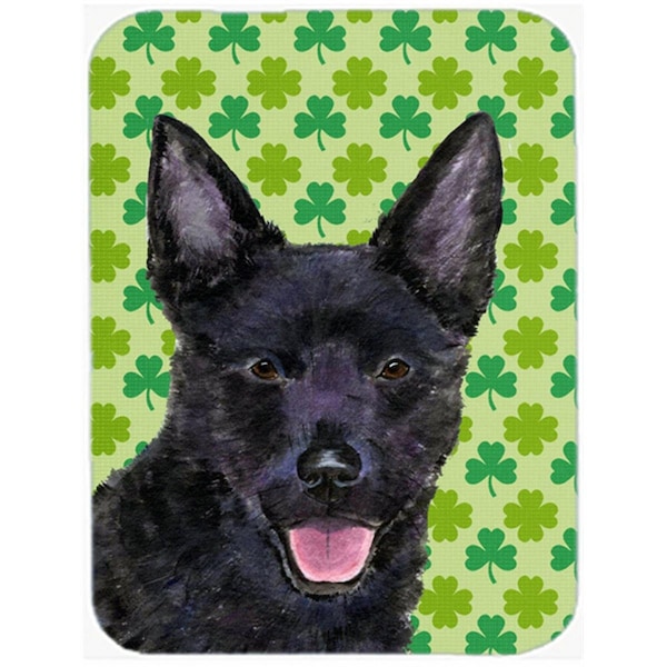 Carolines Treasures Australian Kelpie St. Patricks Day Shamrock Portrait Glass Cutting Board- Large - SS4429LCB