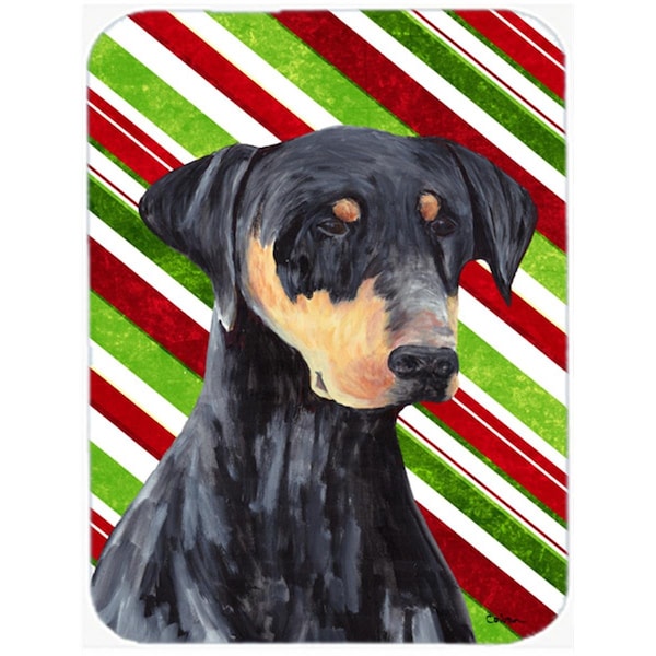 Carolines Treasures 15 x 12 in. Doberman Candy Cane Holiday Christmas Glass Cutting Board - Large - SC9337LCB
