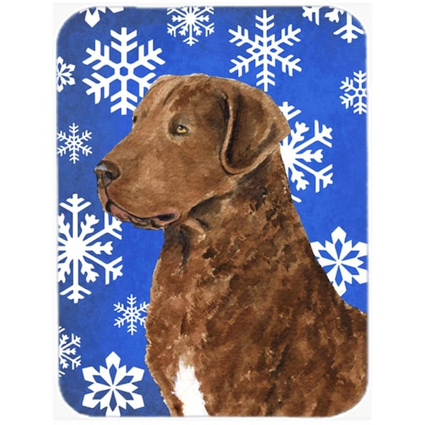 Carolines Treasures Chesapeake Bay Retriever Winter Snowflakes Holiday- Glass Cutting Board - Large - SS4669LCB