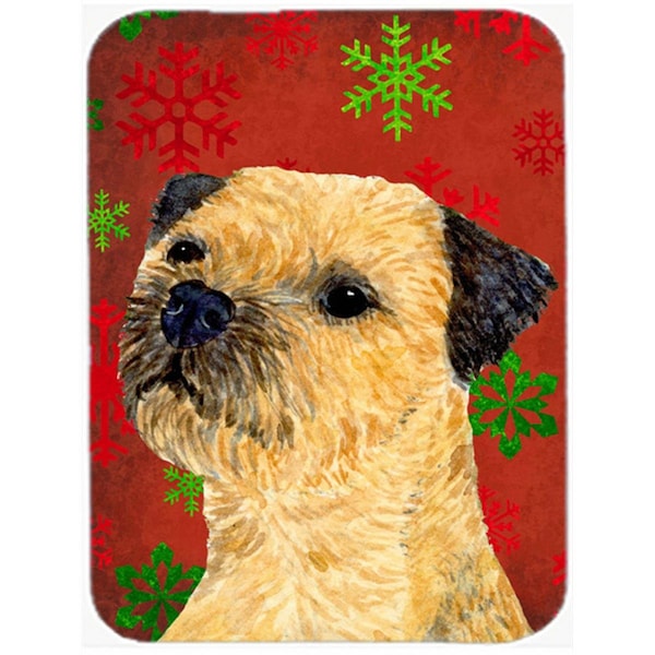 Carolines Treasures Border Terrier Red And Green Snowflakes Christmas Glass Cutting Board- Large - LH9323LCB