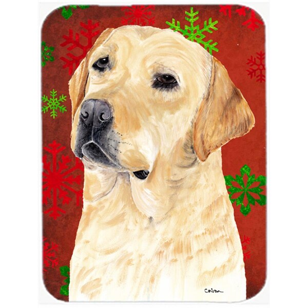 Carolines Treasures Labrador Red And Green Snowflakes Holiday Christmas Glass Cutting Board - Large - SC9416LCB