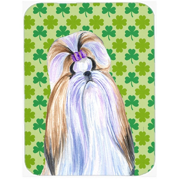Carolines Treasures 12 x 15 in. Shih Tzu St. Patricks Day Shamrock Portrait Glass Cutting Board- Large - SS4396LCB