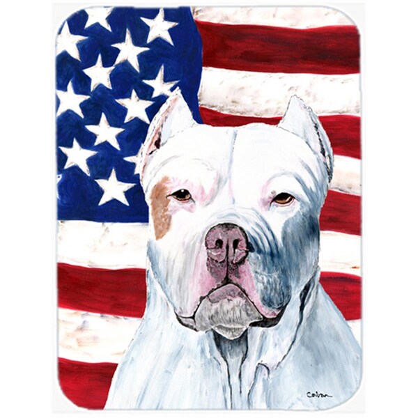 Carolines Treasures 15 x 12 in. USA American Flag with Pit Bull Glass Cutting Board - Large - SC9026LCB