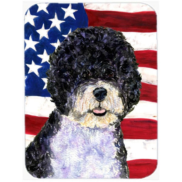 Carolines Treasures USA American Flag With Portuguese Water Dog Glass Cutting Board - Large - SS4053LCB