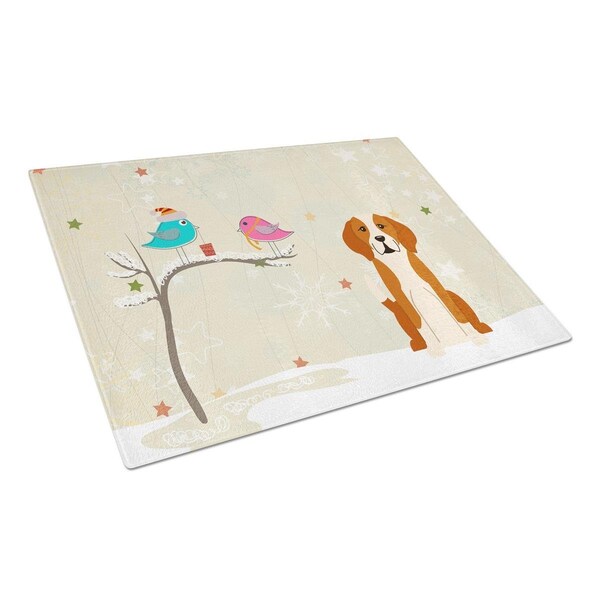 Carolines Treasures Christmas Presents Between Friends English Foxhound Glass Cutting Board, Large - BB2582LCB