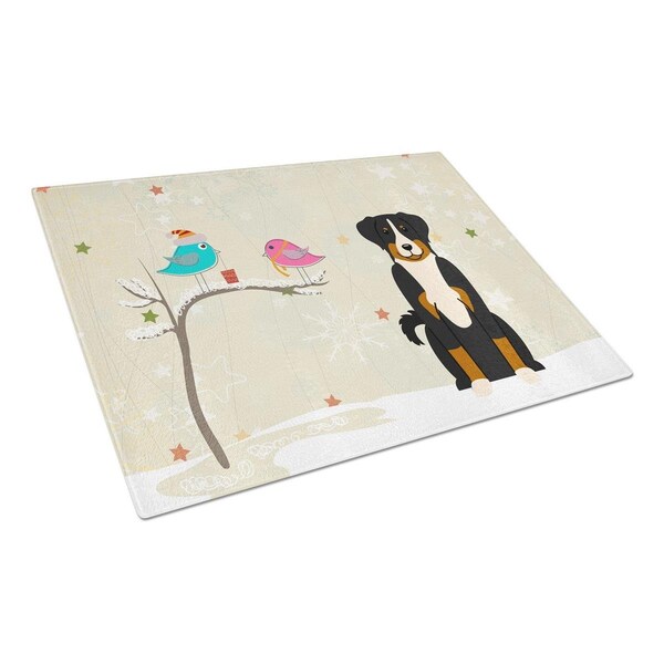 Carolines Treasures Christmas Presents Between Friends Appenzeller Sennenhund Glass Cutting Board, Large - BB2515LCB