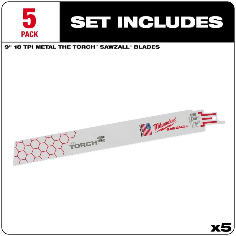 Milwaukee 9 pulgadas 18 TPI TORCH de corte medio de metal hojas de sierra reciproca BiMetal SAWZALL (paquete de 5) - 48-00-5788S