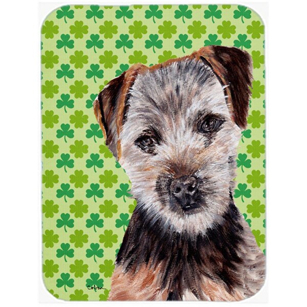 Carolines Treasures Norfolk Terrier Puppy Large Size Lucky Shamrock St. Patricks Day Glass Cutting Board - SC9735LCB