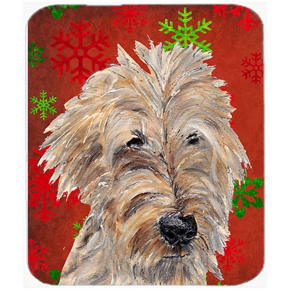 Carolines Treasures 15 x 12 in. Goldendoodle Red Snowflake Christmas Glass Cutting Board- Large - SC9591LCB
