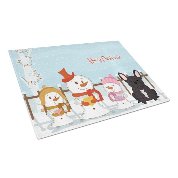 Carolines Treasures Merry Christmas Carolers French Bulldog Brindle Glass Cutting Board, Large - BB2340LCB