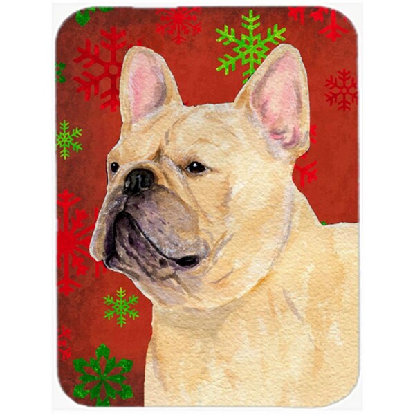 Carolines Treasures French Bulldog Red and Green Snowflakes Christmas- Glass Cutting Board - Large - SS4692LCB