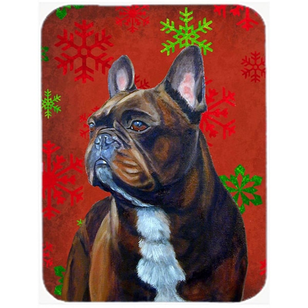 Carolines Treasures French Bulldog Red And Green Snowflakes Christmas Glass Cutting Board - Large - LH9340LCB
