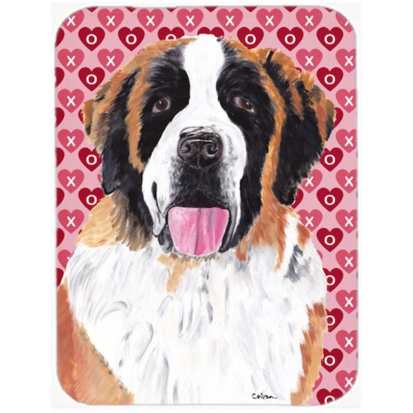 Carolines Treasures 12 x 15 in. Saint Bernard Hearts Love and Valentines Day Glass Cutting Board- Large - SC9257LCB