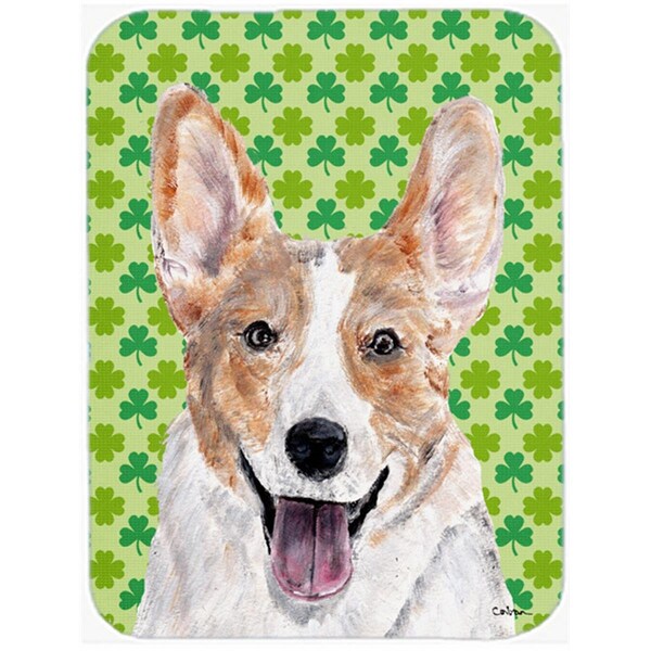Carolines Treasures Cardigan Corgi Large Size Lucky Shamrock St. Patricks Day Glass Cutting Board - SC9720LCB