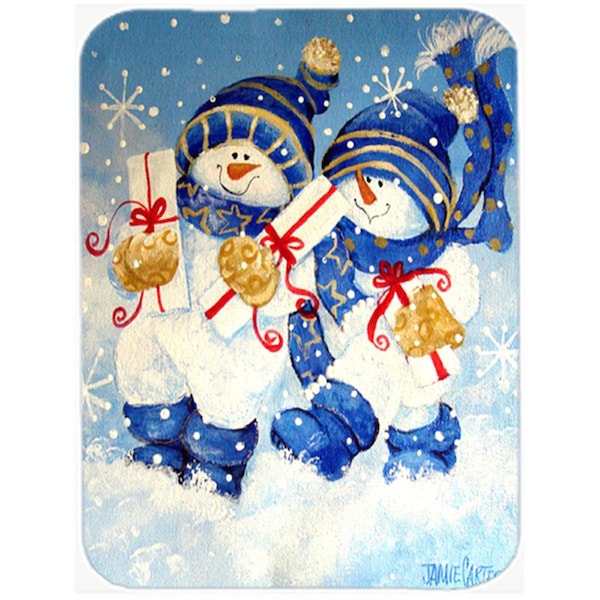 Carolines Treasures PJC1014LCB Holiday Delivery Snowman Glass Cutting Board, Large - PJC1014LCB
