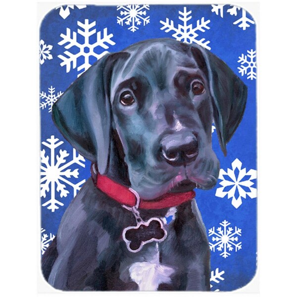 Carolines Treasures Black Great Dane Puppy Winter Snowflakes Holiday Glass Cutting Board- Large - LH9586LCB