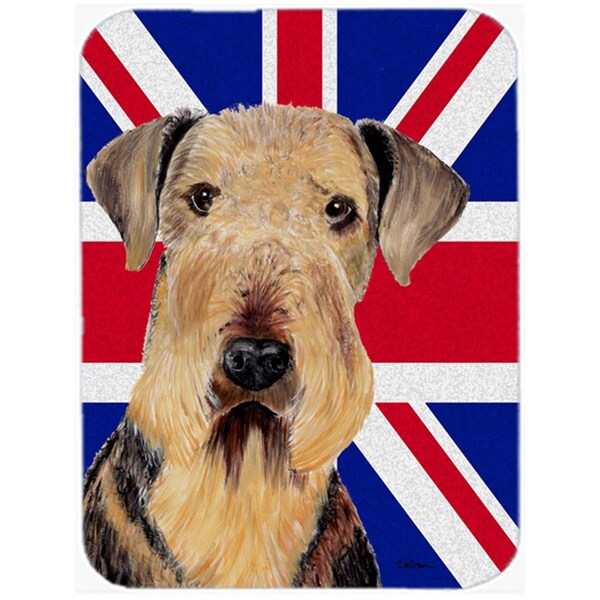 Carolines Treasures Airedale With English Union Jack British Flag Glass Cutting Board - Large - SC9830LCB