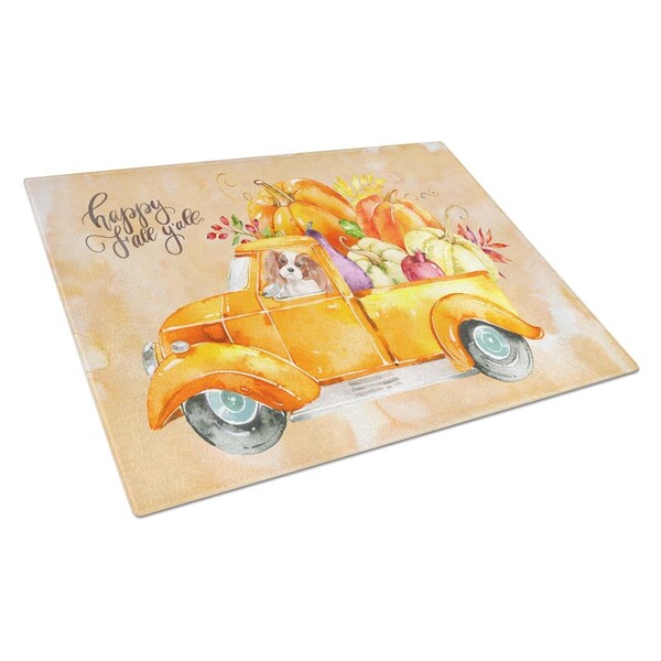 Carolines Treasures Fall Harvest Blenheim Cavalier Spaniel Glass Cutting Board Large - CK2650LCB