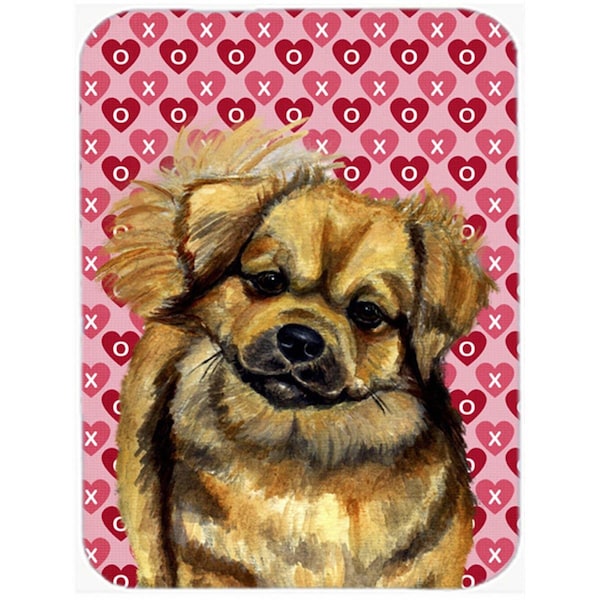 Carolines Treasures 15 x 12 in. Tibetan Spaniel Hearts Love and Valentines Day Glass Cutting Board - Large - LH9169LCB