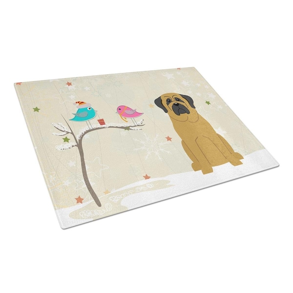 Carolines Treasures Christmas Presents Between Friends Mastiff Glass Cutting Board, Large - BB2490LCB